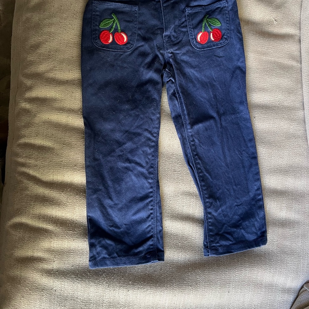 Mini Boden Blue Jeans with Cherry Embroidery